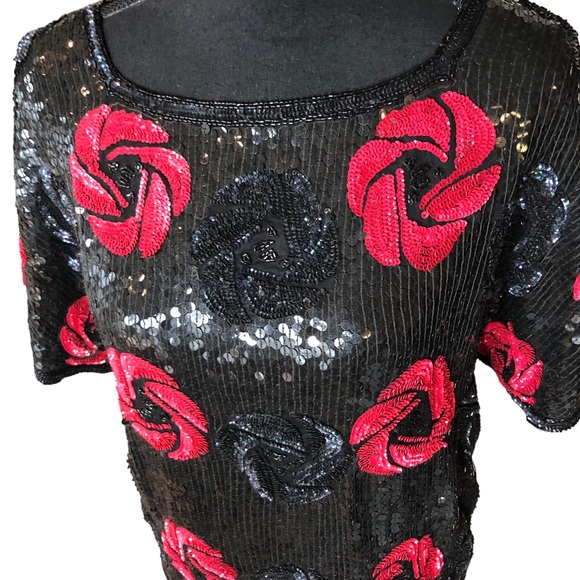 VTG Silk Sequin Beaded Floral Evening Top Megan Barrett Sz S - Picture 4 of 11